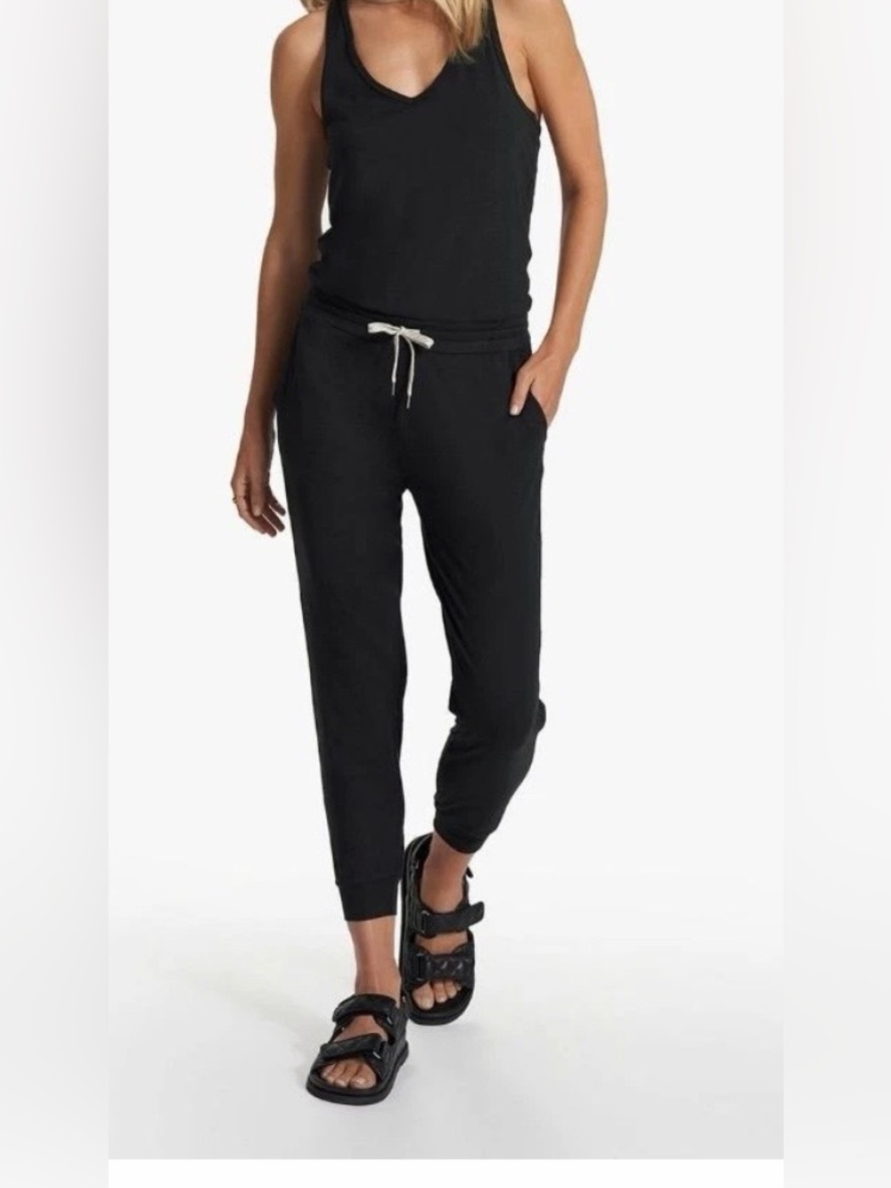 Vuori Black Sleeveless Racerback Drawstring Jumpsuit